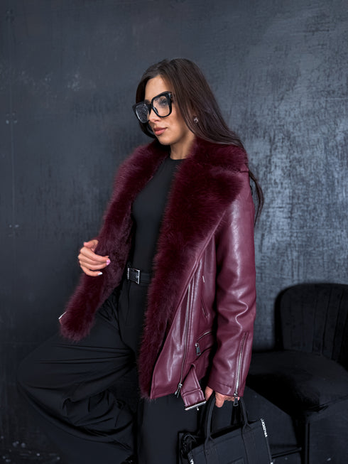Bordeaux jacket with bordeaux fur "LUX FUR" FL47